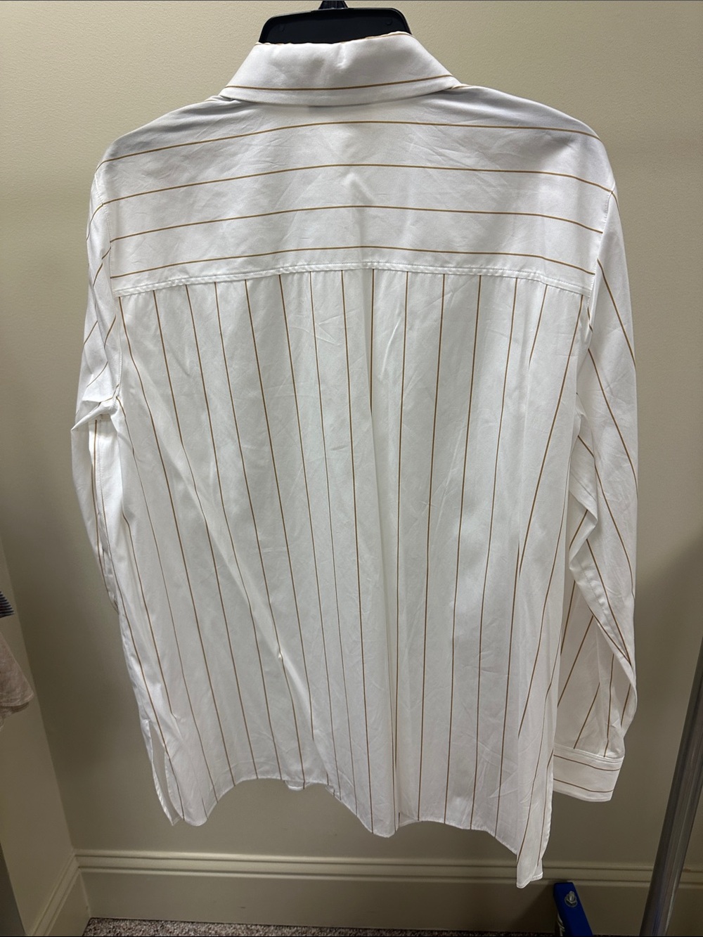 Lafayette 148 New York White Button-Down with Tan Pinstripes - Picture 3 of 3
